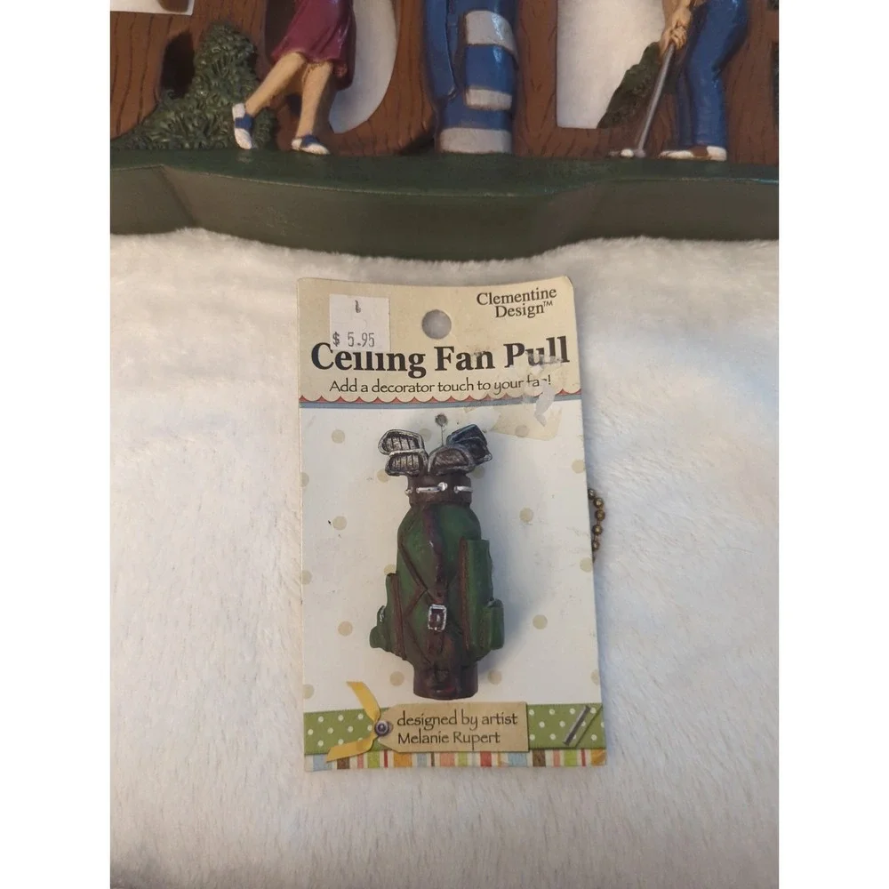 Vintage 1998 Home Interiors GOLF 18th Hole Wall Plaque & Golf Bag Fan Pull